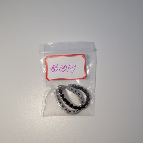 Black Spinel Hoop Earrings 925 Sterling Silver - Picture 8 of 8